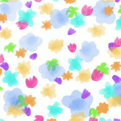 abstract watercolor floral background with light colorful flowers on white background