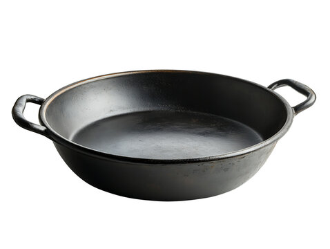 Black empty metal for paellas isolated on a transparent background