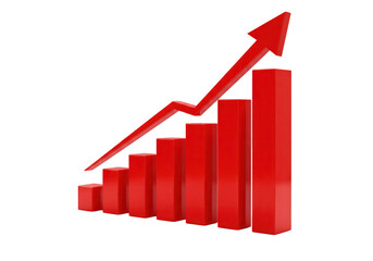 Red graph with upward arrow showing business growth isolated on transparent background