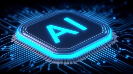 Futuristic AI Chip Background Abstract Technology Circuit Design for Artificial Intelligence and Data Processing. Advanced digital neural network architecture innovation for intelligent
