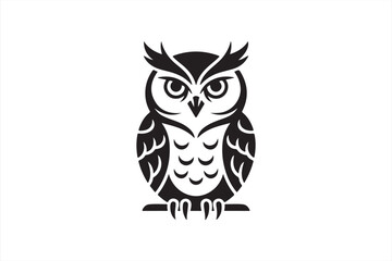 Wise Owl Emblem: A simple yet captivating black and white emblem of an owl, perfectly embodying knowledge and wisdom, suitable for a variety of design purposes.