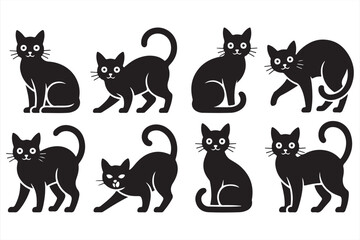 Silhouette Cats: A series of sleek silhouette of black cats, each rendered with meticulous attention to detail, creating a collection of minimalist artwork of the feline form.