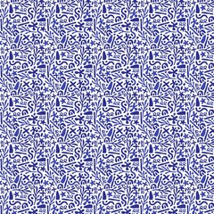 Fototapeta premium Blue and White Abstract Botanical Seamless Pattern