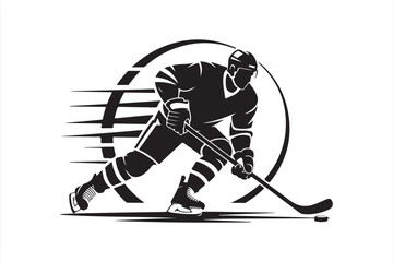Obraz premium Hockey Player in Action: A dynamic illustration captures the raw energy of a hockey player skating with a puck, radiating speed and focus on the rink. 