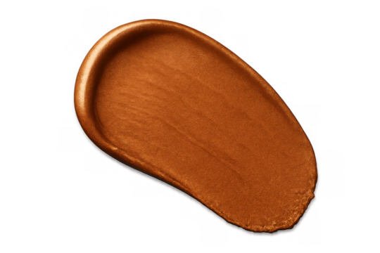Bronze acrylic paint forming an oval shape with brushstrokes details, isolated on transparent background
