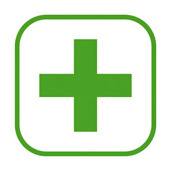 Obraz premium Health Symbol: A vibrant green plus sign, signifying wellness and medical care, enclosed within a rounded square, offering a clean and easily recognizable visual for healthcare applications.