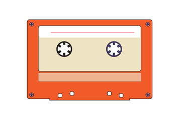 Orange vintage cassette tape icon isolated on white background, retro 80s 90s music media vector design