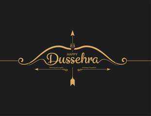 Happy Dussehra Elegant Golden Bow and Arrow on Black Background Vector © NullxVoid.Labs