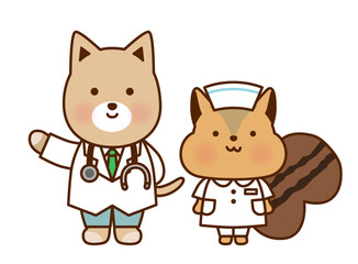 かわいい動物のお医者さん・ナースイラストセット｜犬・リス	