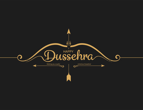 Happy Dussehra Elegant Golden Bow and Arrow on Black Background Vector