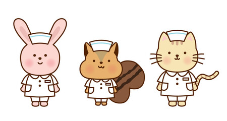 かわいい動物ナースのイラストセット｜保育・医療・病院向け素材	
