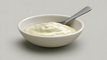 Creamy Sauce in Small White Bowl with Spoon