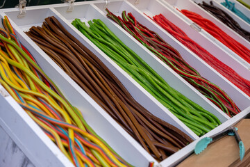 Gummy colorful candies for sale at the local city market
