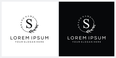 Initial letter S cosmetics fashion logo design, serif font graphic icon, leaves nature symbol concept