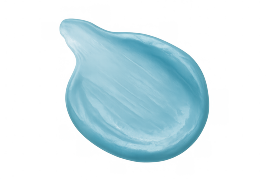 Light blue cosmetic smear spreading softly, displaying skincare product texture on transparent surface