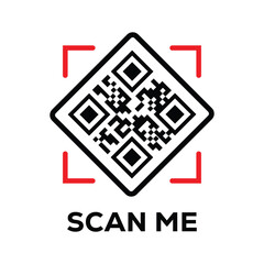 Scan QR code icon. Digital scanning qr code. QR code scan for smartphone. Scan Here text on top of the qr code