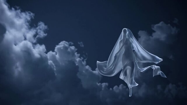 Mysterious Fabric Dances Gracefully Through Dark Stormy Clouds Creating an Enchanting Ethereal Atmosphere Generative AI