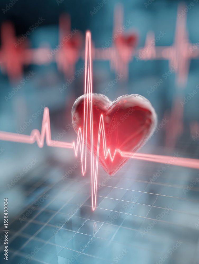 Aufkleber Heart Monitor Display Showcasing Vital Signs With Soft Abstract Background for Medical and Health Concepts