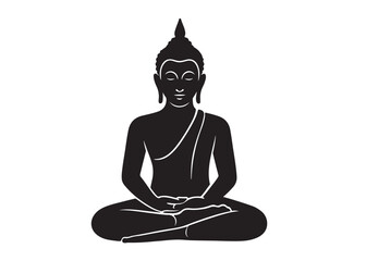 budha logo silhouette vecor, budha logo logo icon silhouette, happy buddha purnima, silhouette of a buddha with lotus vector, sitting buddha silhouette logo vector on a white background.