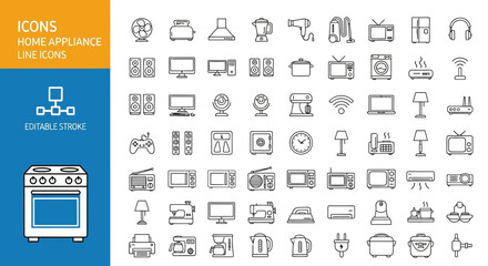 Collection of Home Appliance Thin Line Icons An Illustration with Editable Stroke and Various Electrical Items