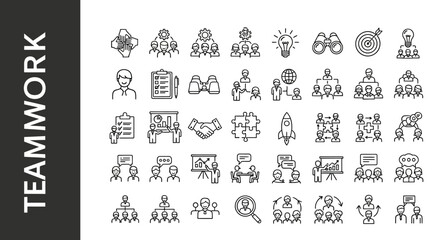Teamwork and Collaboration Vector Icons Collection Outline Symbols for Business Strategy and Project Management