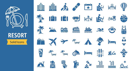 Resort & Travel Icon Set Silhouette Illustrations for Summer Vacation Planning and Tourism Concepts