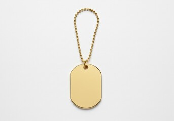 Golden dog tag with chain isolated on white background