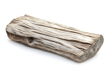 Weathered rough textured driftwood log isolated on white background