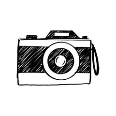 Camera Doodle Vector – Hand-Drawn Photography Device in Black and White Sketch Style