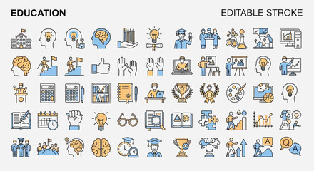 Collection of Education and Learning Icons with Editable Stroke