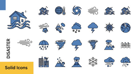 Disaster Icons Collection Vector Set Depicting Natural Calamities and Weather Events for Design and Illustration