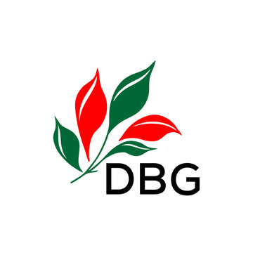 DBG Modern Leaf Logo Design with Red and Green Colors, DBG Later Logo, Nature Inspired Minimalist Logo Template, Professional Plant Logo for Business Branding.
