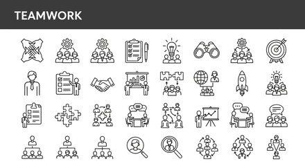 Teamwork Icons Collaboration, Strategy, and Success in Business | Stock Vector