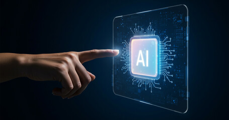 Professional Businesswoman Engaging with Digital Interface and Holographic Data Visualization