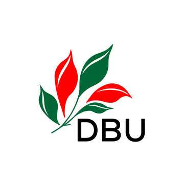 DBU Modern Leaf Logo Design with Red and Green Colors, DBU Later Logo, Nature Inspired Minimalist Logo Template, Professional Plant Logo for Business Branding.
