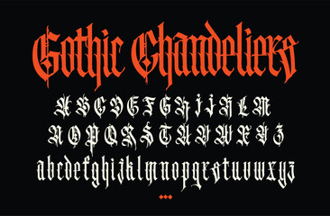 Gothic font from Latin letters. Vector. English alphabet. Medieval European style. English alphabet 9th-19th century. Symbols and signs for monogram and design. Modern calligraphy.