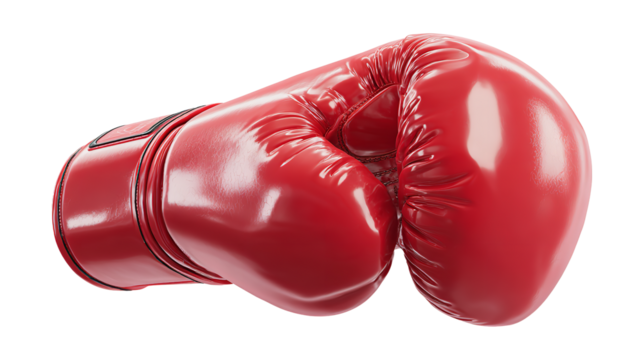 A powerful red boxing glove ready to fight for victory and glory on a on transparent background