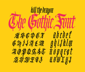 Gothic, display English alphabet. Vector. Medieval Latin letters. Classic old European style. Calligraphy and lettering. Lowercase letters for logos, labels and tattoos.