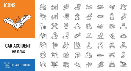Comprehensive Car Accident Line Icons Editable Stroke Vector Graphics