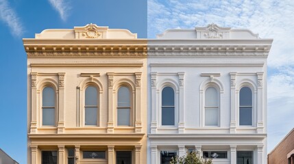 Facade restoration, before and after