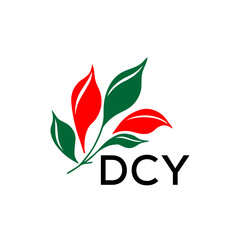 DCY Modern Leaf Logo Design with Red and Green Colors, DCY Later Logo, Nature Inspired Minimalist Logo Template, Professional Plant Logo for Business Branding.
