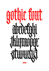 Full Latin alphabet in the Gothic style. Vector. Calligraphy and lettering. Medieval Latin letters. Elegant font for tattoo. All letters are separate.