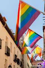 Rainbow flags on the streets of Madrid, Spain