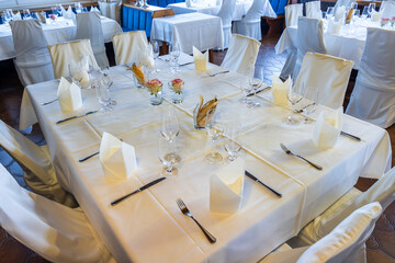 Elegant table setting awaiting guests in Austrian restaurant