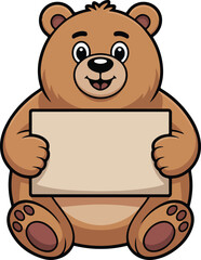 Obraz premium Animated Bear Holding a Blank Sign transparent isolated vector 