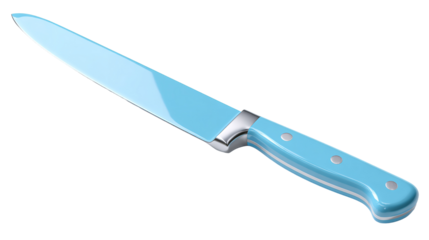 A modern sleek carving knife in an innovative pastel blue bringing a touch on transparent background