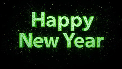 Vibrant Green "Happy New Year" Text with Sparkling Background Design