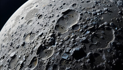 Detailed Close-up of a Moon Surface with Craters and Texture