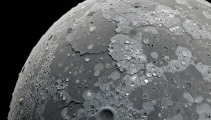 Detailed Close-Up of Lunar Surface Showing Craters and Texture