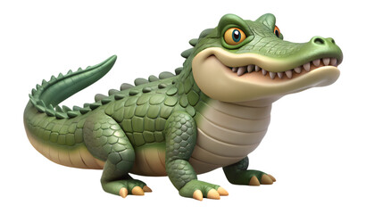  3D Cartoon Alligator Character with Big Eyes and Smiling Face